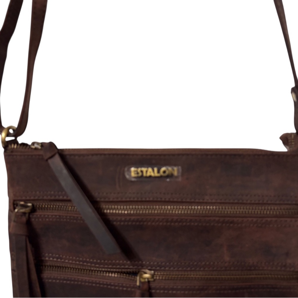 Estalon Brown Leather Crossbody Messenger Bag Purse - Picture 12 of 16